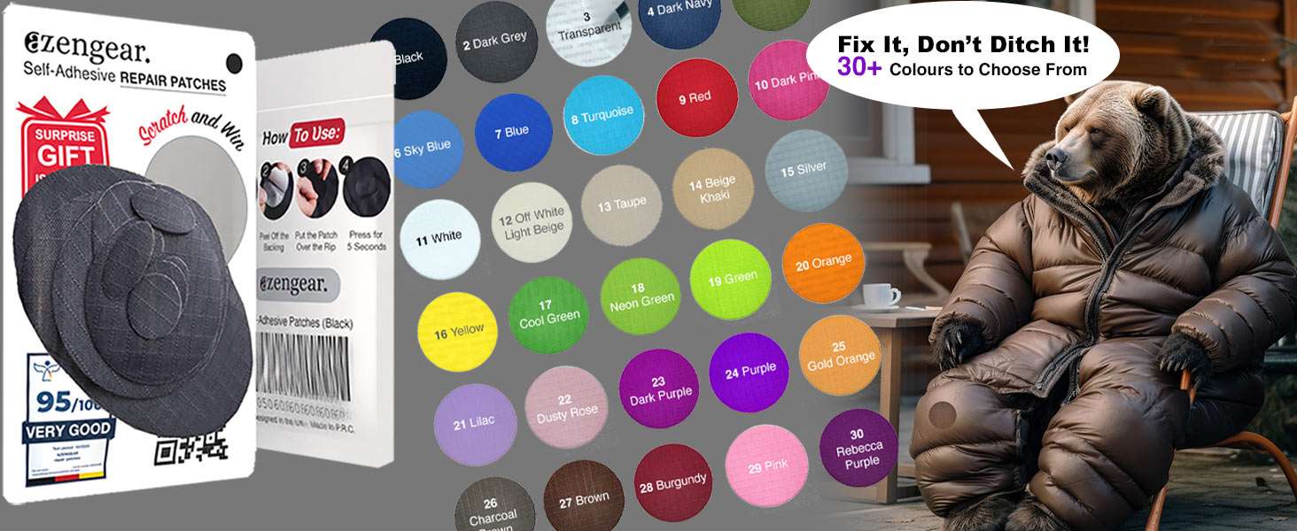 aZengear Jacket Repair Patches - Waterproof, Self-Adhesive, Tear-Cold-Heat-Resistant